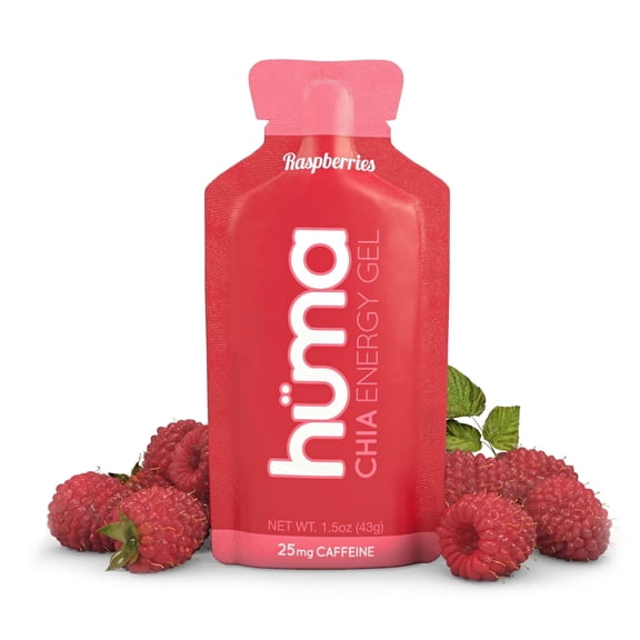 Huma Chia Energy Gel, Raspberry 24 Pack - Stomach Friendly, Real Food Energy Gels for Endurance Exercise