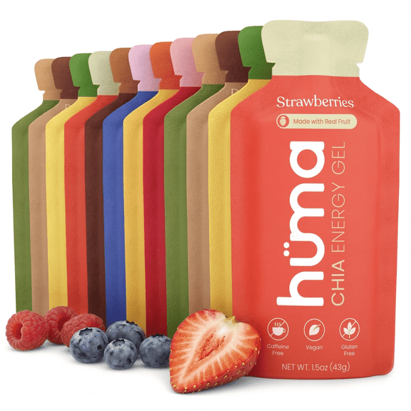 Huma Chia Energy Gel Variety Pack, 24 Count - Real Food Energy Gel for Running, Cycling & Endurance Exercise