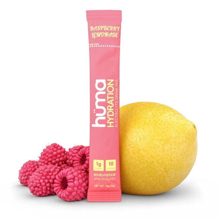 Huma Hydration Drink Mix, 15-Count, Raspberry Lemonade - Low Calorie, High Electrolyte Powder for Sports & Exercise - 100% Natural, 1g Sugar, 10 Calories, Vegan, Gluten Free