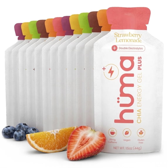 Huma Plus (Double Electrolytes) - Chia Energy Gel, PLUS Variety Pack, 12 Gels