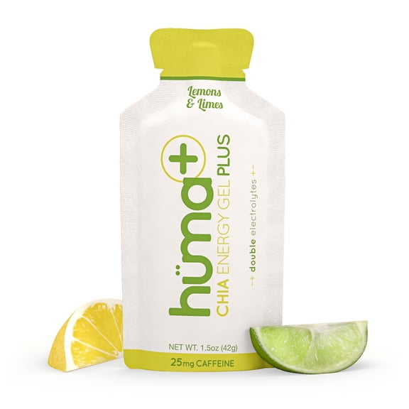 Huma Plus (Double Electrolytes) - Chia Energy Gel, Lemon Lime, 24 Gels, 1x Caffeine