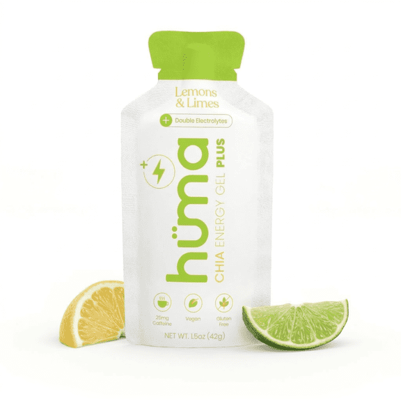 Huma Plus (Double Electrolytes) - Chia Energy Gel, Lemon Lime, 24 Gels, 1x Caffeine