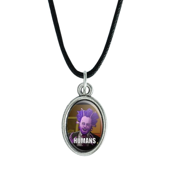 Human Aliens Guy History Meme Antiqued Oval Charm Pendant with Black Satin Cord