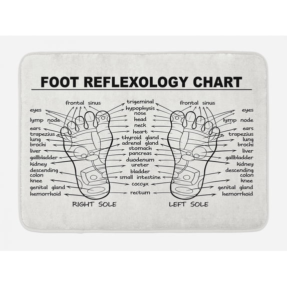Human Anatomy Bath Mat, Foot Reflexology Chart Right and Left Sole Ped Walking Organ Print, Plush Bathroom Decor Mat with Non Slip Backing, 29.5" X 17.5", Charcoal Grey Ivory, by Ambesonne