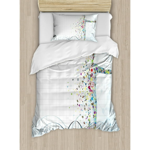 Human Anatomy Duvet Cover Set, Digital Psychedelic Molecule Body of Human DNA Genetic Helix Life Art Design, Decorative 2 Piece Bedding Set with 1 Pillow Shams, Twin Size, Pale Blue, by Ambesonne