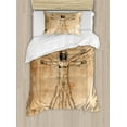 thumbnail image 1 of Human Anatomy Duvet Cover Set, Medieval Vitruvian Man Crosshatching Famous Italian Painting Renaissance Body Art, Decorative 2 Piece Bedding Set with 1 Pillow Shams, Twin Size, Sepia, by Ambesonne, 1 of 3