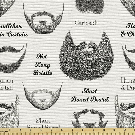 Ambesonne Anatomy Fabric by the Yard Upholstery, Various Beard and Mustaches, 2 Yards, White and Dark Grey