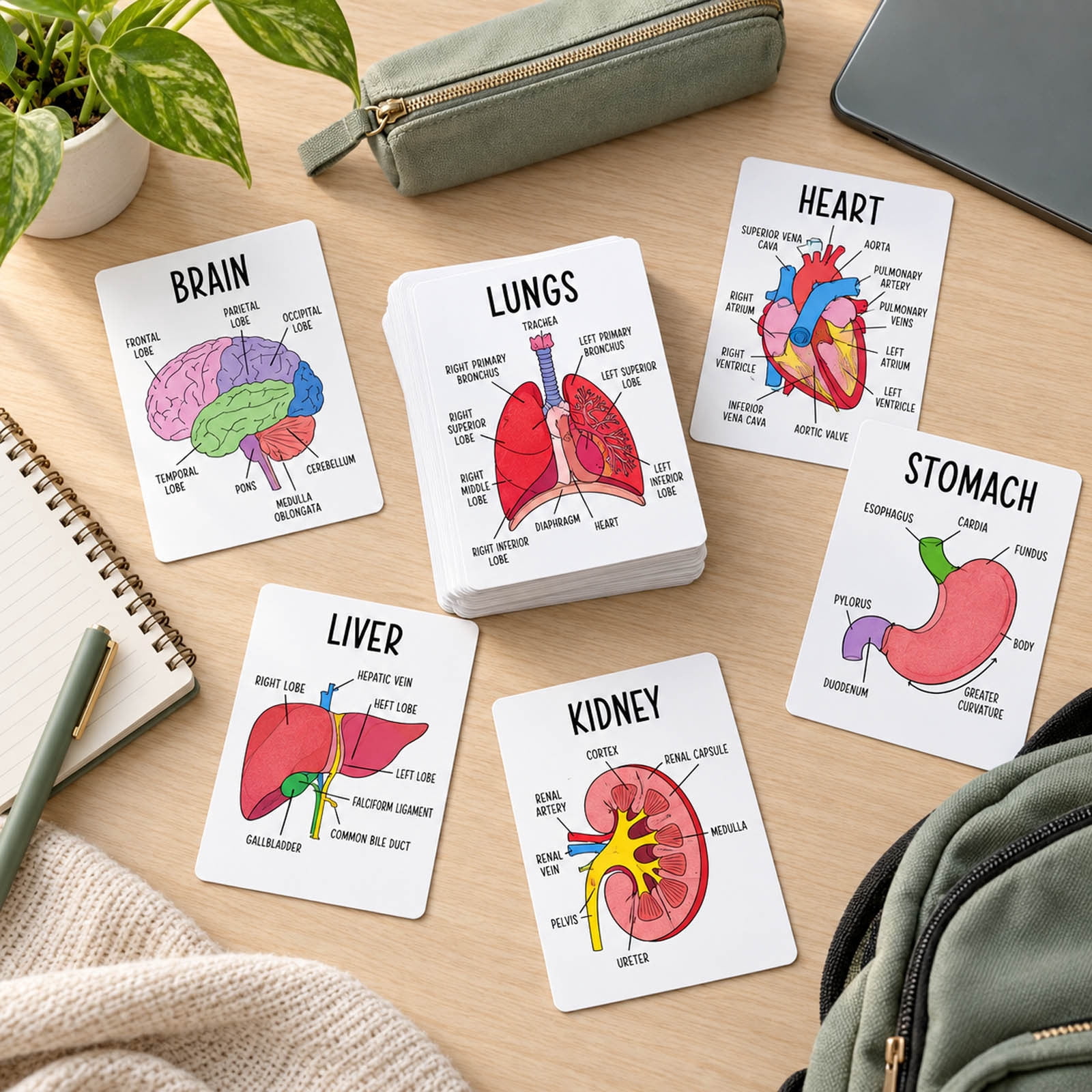 Visual Diogram Human Anatomy Flashcards, 30 Pc Physiology Study Cards, Visual ...