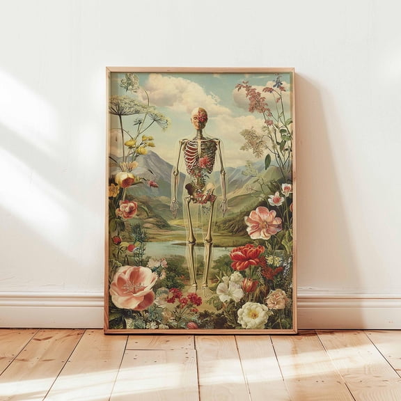 Human Anatomy Print Floral Skeleton Medical Art Poster