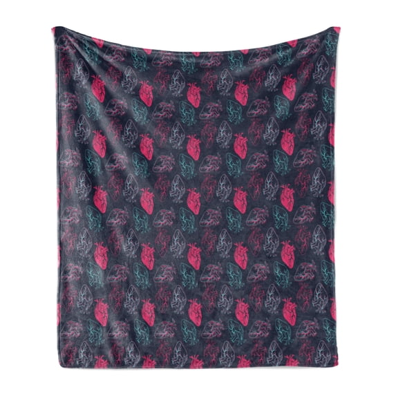 Human Anatomy Soft Flannel Fleece Blanket, Anatomical Heart Analogy Veins Stems Palpitating Organ Sketch, Cozy Plush for Indoor and Outdoor Use, 50" x 60", Hot Pink and Charcoal Grey, by Ambesonne