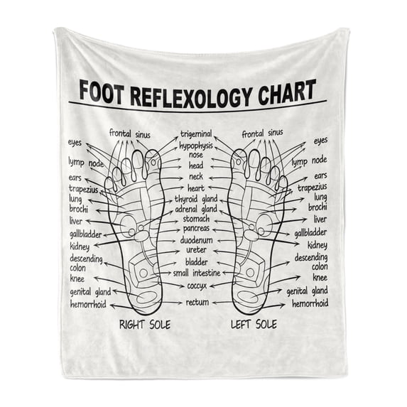 Human Anatomy Soft Flannel Fleece Blanket, Foot Reflexology Chart Right and Left Sole Ped Walking Organ Print, Cozy Plush for Indoor and Outdoor Use, 50" x 70", Charcoal Grey Ivory, by Ambesonne