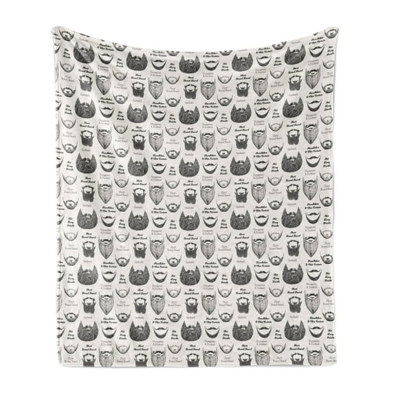 Human Anatomy Soft Flannel Fleece Blanket, Various Beards and Mustaches Type Hand Drawn Inspired Illustration, Cozy Plush for Indoor and Outdoor Use, 50" x 70", White and Dark Grey, by Ambesonne