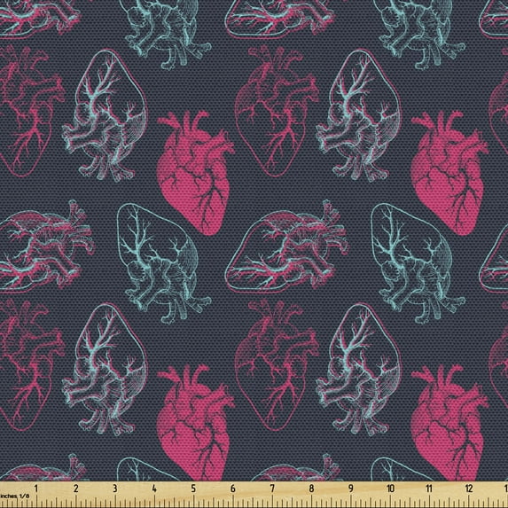 Ambesonne Heart Fabric by the Yard Upholstery, Anatomical Human Organ Veins, 1 Yard, Hot Pink and Charcoal Grey