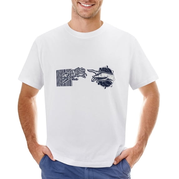 Human And Robot's Hands Tattoo Men’s T-Shirt 100% Cotton Casual Short Sleeve Tops Gift Tee White S