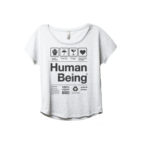 Human Being Women's Fashion Slouchy Dolman T-Shirt Tee Heather White X-Large