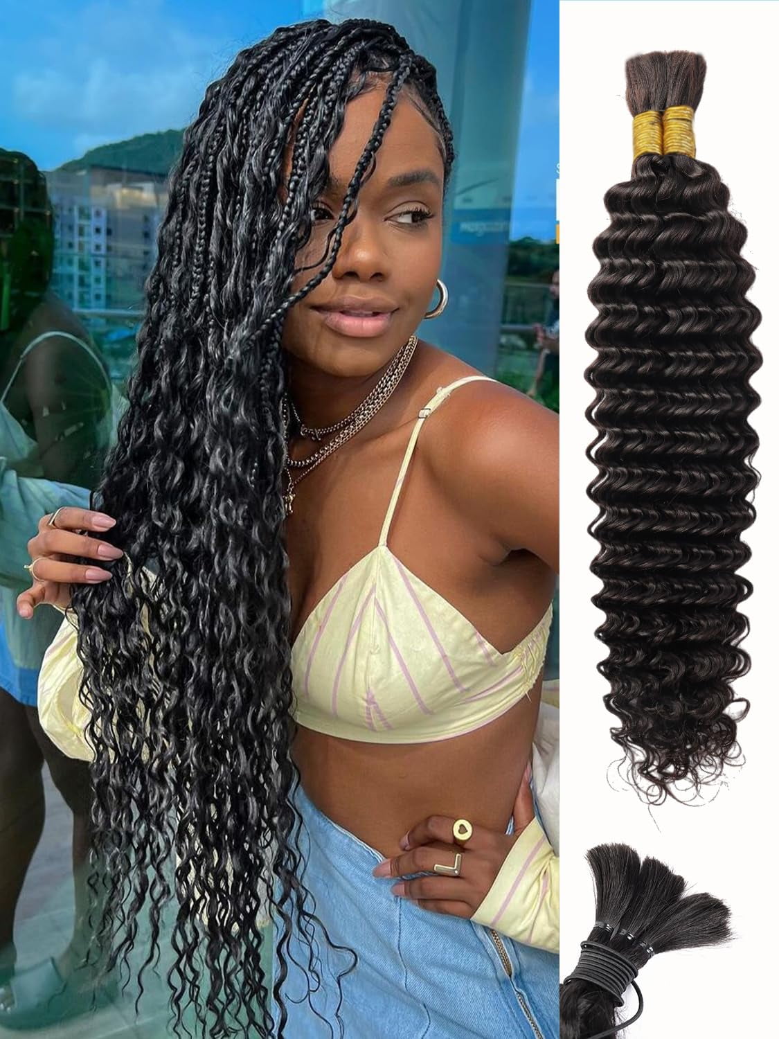 Human Braiding Hair 100g 16 Inch Deep Water Wave Bulk Human 