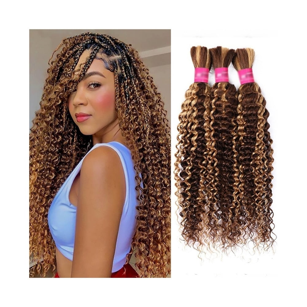 Human Braiding Hair 100g/Bundle No Weft P4/27 Highlight Deep Wave Bulk Hair for Boho Braids