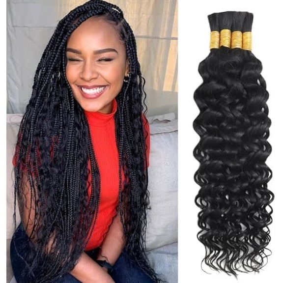 Human Braiding Hair for Boho Braids 100g 16 Inch 4 /Pack Deep Water Wave Bulk Human Hair for Bohemian Braiding 12A Curly Boho Hair Extensions Braid Wet and Wavy Color