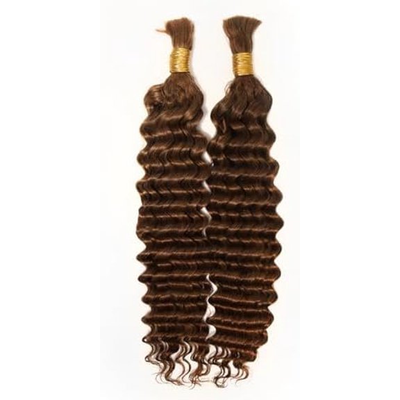 Human Braiding Hair For Boho Braids 100g, Unprocessed Brazilian Virgin Hair, 12A Deep Wave Knotless Bohemian , Curly Hair Extensions,2 ,Auburn Brown(30),18 Inch