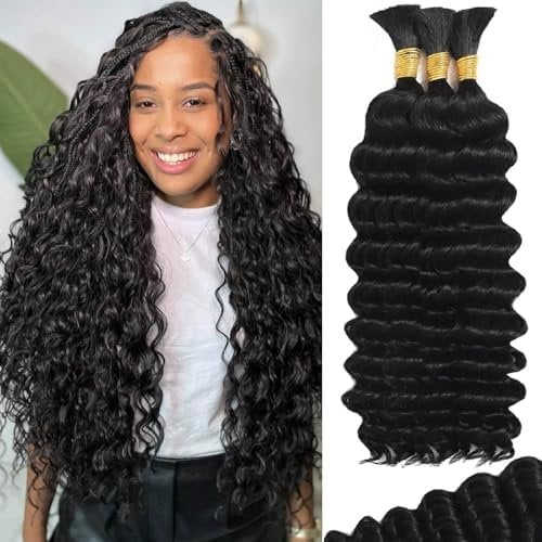 Human Braiding Hair for Boho Braids 120g 12A Deep Wave Bulk Human Hair Curly  Wet and Wavy Knotless  Virgin Hair Extensions No Weft Bohemian Braids 3 /Pack  Color 22Inch
