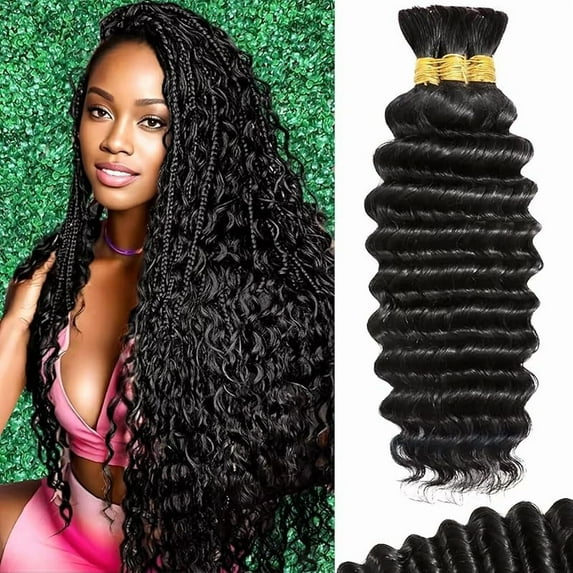 Human Braiding Hair For Boho Braids 120g Deep Wave Bulk Human Hair for Braiding Knotless 12A 100% Unprocessed Brazilian Virgin Hair Extensions Bulk Bohemian 3 Bundles Natural Color 18inch
