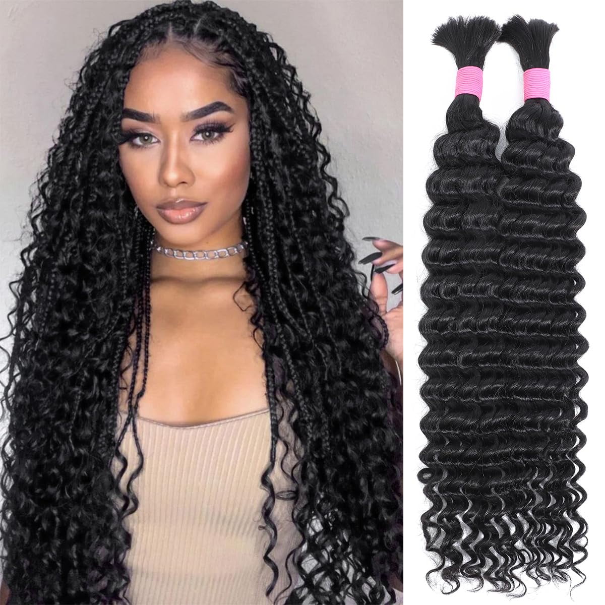 Bizvus 22inch Human Braiding Hair For Boho Braids 110g Deep Wave Boho Bulk Human
