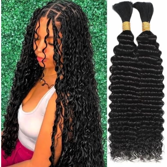 Human Braiding Hair for Boho Braids Deep Water Wave Bulk Human Hair 110g 16 Inch Curly Wave for Boho Braids Extensions No Weft 12A Wet and Wavy 2 /Pack Color