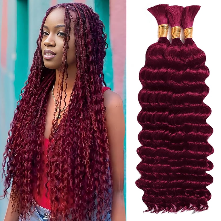 22 Inch Deep Wave Human Hair Bundles for Boho Braids 110g Brazilian Virgin Human Braiding Hair for Boho Braids Human Hair 3 Bundles  main image 2