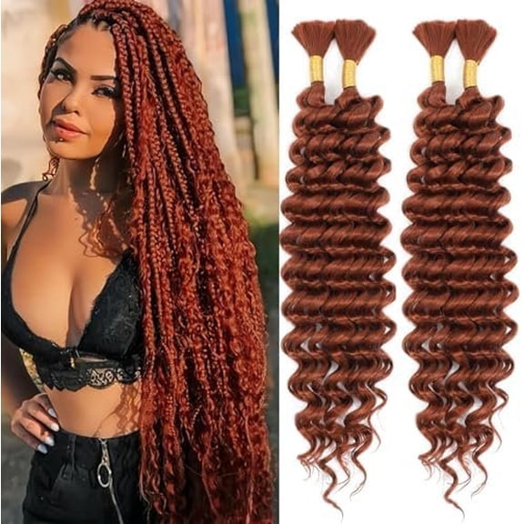 Human Braiding Hair Mix Synthetic Curly Boho Hair for Braiding, 16 Inch Boho Braids 4 110g/Bundle Wet and Wavy Deep Wave Bulk Extensions for Black Women (350#, 16 Inch 4 )