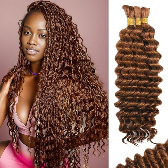Human Braiding Hair for Boho Braids Human 110g 14 Inch Curly Boho Hair for Braiding Knotless 12A Deep Wave Bohemian 3 Bundles/Pack Auburn Ginger
