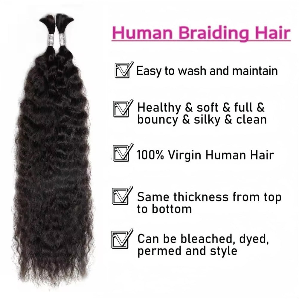 Human Braiding Hair for Boho Braids Wet And Wavy Curly Bulk Hair Bundles for Braiding No Weft