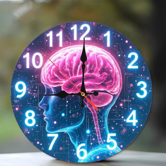 Human Brain Clock Anatomy Art Print 10-Inch Silent Wooden Wall Clock, Battery Operated (AA Batteries Not Included), Artistic Home Decor