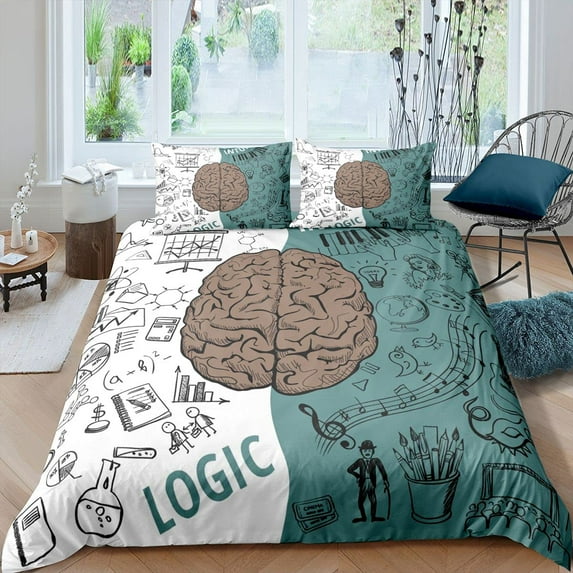 Human Brain Duvet Cover Set For Boy Child Students Microfiber Music Art Quilt Cover Decor Math Scien