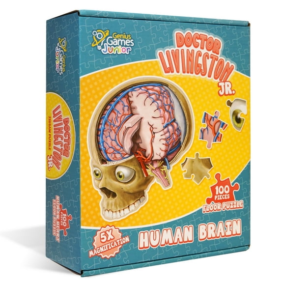 Human Brain Floor Kids Puzzle - Dr. Livingston's Unique Shaped 100 Piece Science Puzzles for Kids