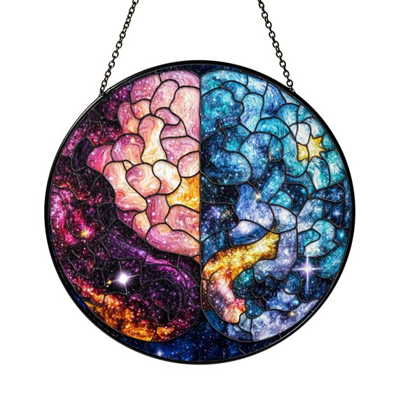 Human Brain Glass Suncatcher Window Decor, Educational Science Illustration Hanging Art, Thoughtful Gift Idea
