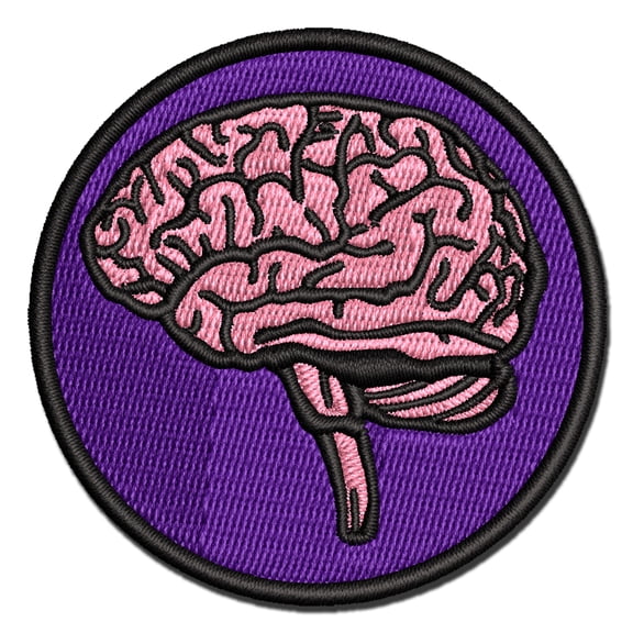 Human Brain with Cerebellum and Medulla Oblongata Applique Multi-Color Embroidered Iron-On Patch - 2.0 Inch Mini
