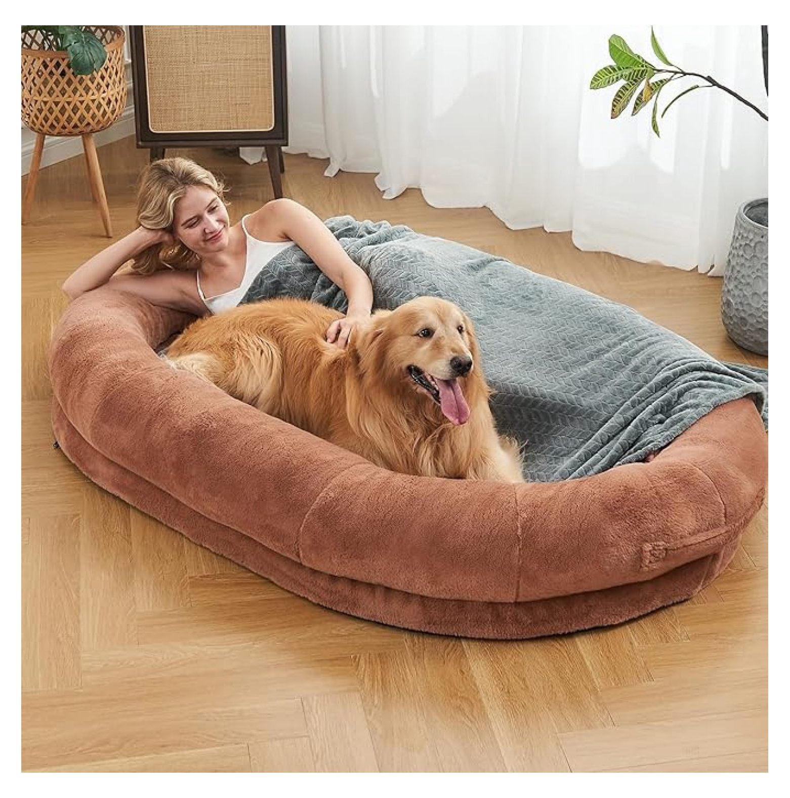 Human Dog Bed 72x48x10 Large Fluffy Cloud Lounger for Adults Pets Indoor Relaxation Sleep Rest Comfort Tan