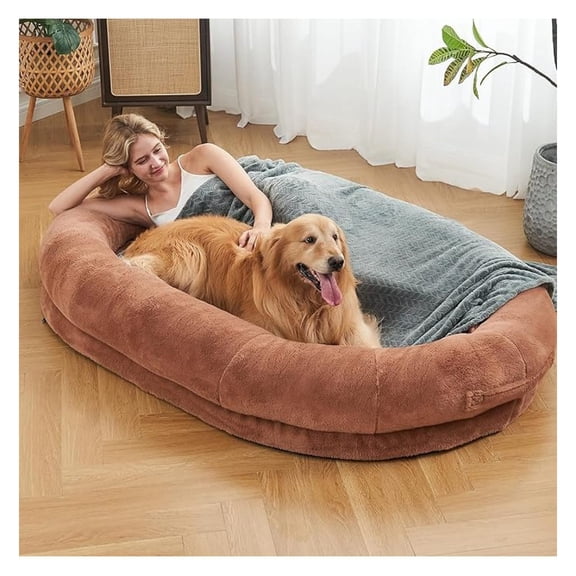 Human Dog Bed - Dog Beds for Humans Size Fits You and Pets - Flufelbed Cloud Bed for Humans and Dogs - 72"x48"x10" Large Tan