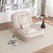 LEHZROAJ Velvet Upholstered Bean Bag Chairs,5-Position Adjustable 2 Soft Pillows Massage Floor Sofa,Multi-Functional Human Dog Bed for Living RoomBeige