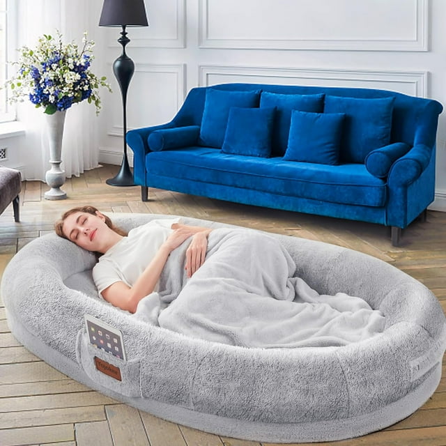 Human Dog Bed for People Adults, Giant Bean Bag Bed with Blanket 72"x48