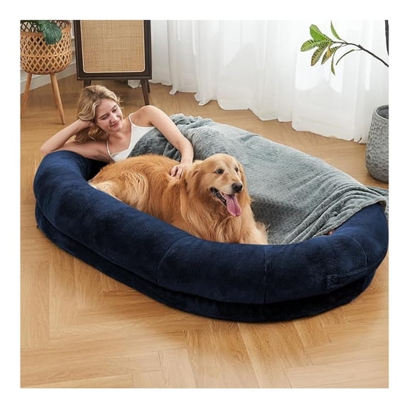 Human Dog Bed XYT 72x48-Inch Large Navy Fluffy For Pets Humans Lounging Sleeping