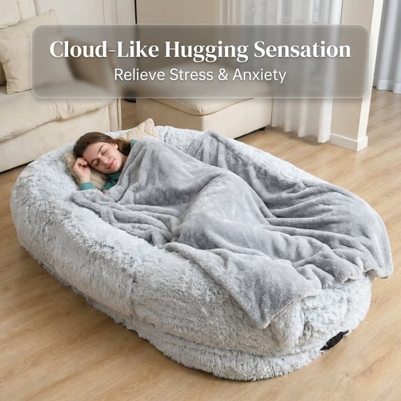 Human Dog Bed for Adult, Washable Giant Human Size Dog Bed with Pillow for People Doze Off, Removable Large Floor Beds with Blanket