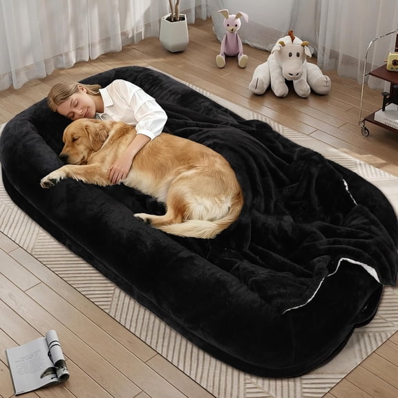Human Dog Bed for Adults, 43 x 10 x 71 Long Human Size Dog Bed, Removable Cover, Orthopedic Design, Black