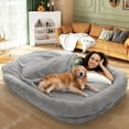 thumbnail image 1 of Human Dog Bed with Blanket,large dog bed 72'' x 48'' x 10'', Washable Fur Cover, Memory Foam, Grey, 1 of 7