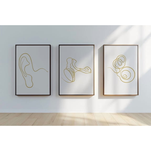 Human Ear Anatomy Gold Art Minimalist Audiology Clinic Decor Hearing Apparatus Artwork, Stretched Canvas