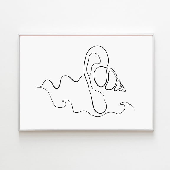 Human Ear Anatomy One Line Drawing Abstract Auricle Sea Shell Art Doctor Office Decor Pinna Conch Soundwave Wall Wall Art Print