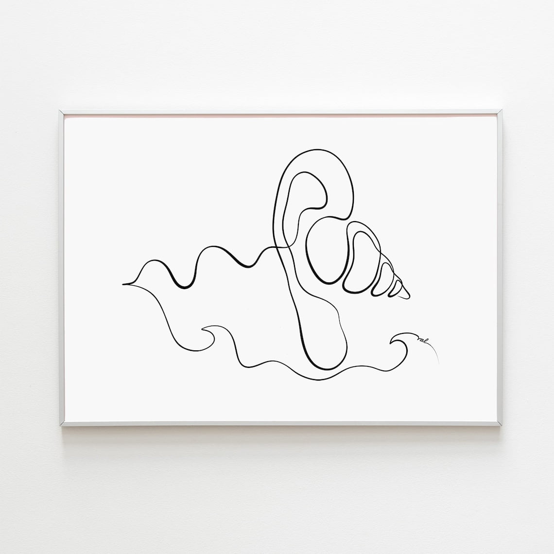 Sea Shell In Ear Shape Human Ear Anatomy One Line Drawing Auricle Sea Shell Art Unframed ...