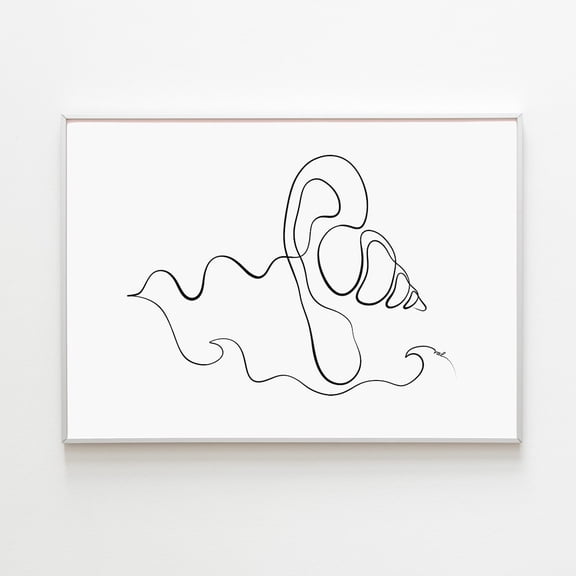 Human Ear Anatomy One Line Drawing Auricle Sea Shell Art Unframed Canvas 8x10in