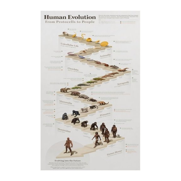 Human Evolution Timeline Poster Educational Science Chart from Early Hominids to Modern Humans Wall Art for Classroom Office Home School Decor