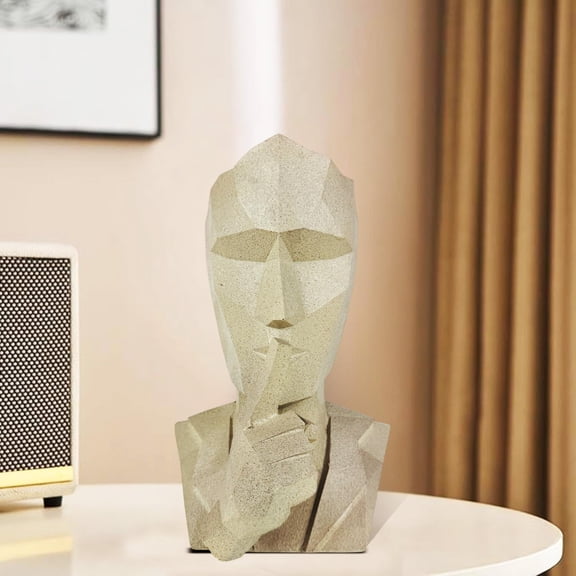 Human Face Showpiece, For Living Room, Bookshelf - Marble Finish | Tabletop Decoration, Polyresin Geometric Figurines | Modern Abstract Speak No Evil Face Statue For Home & Office Decoration